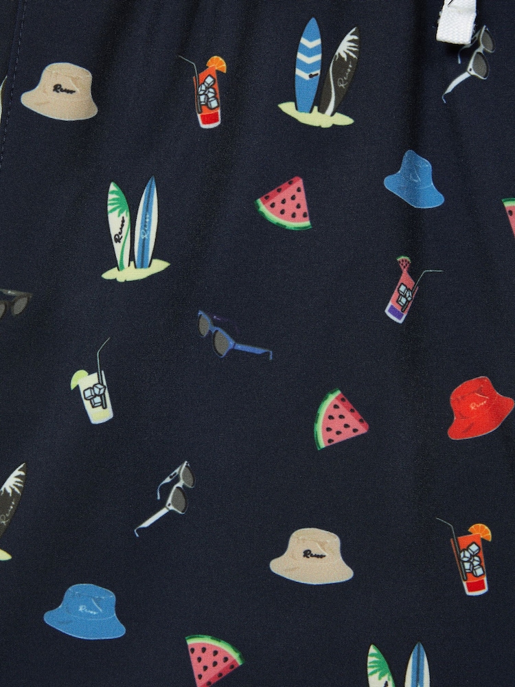 Reiss Black Augustus Junior Beach Print Swim Shorts - Image 7 of 7 Reiss Black Augustus Junior Beach Print Swim Shorts - Image 7 of 7