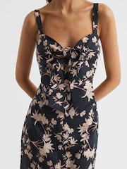 Reiss Black/Blush Aleen Floral Print Linen Midi Dress - Image 4 of 6
