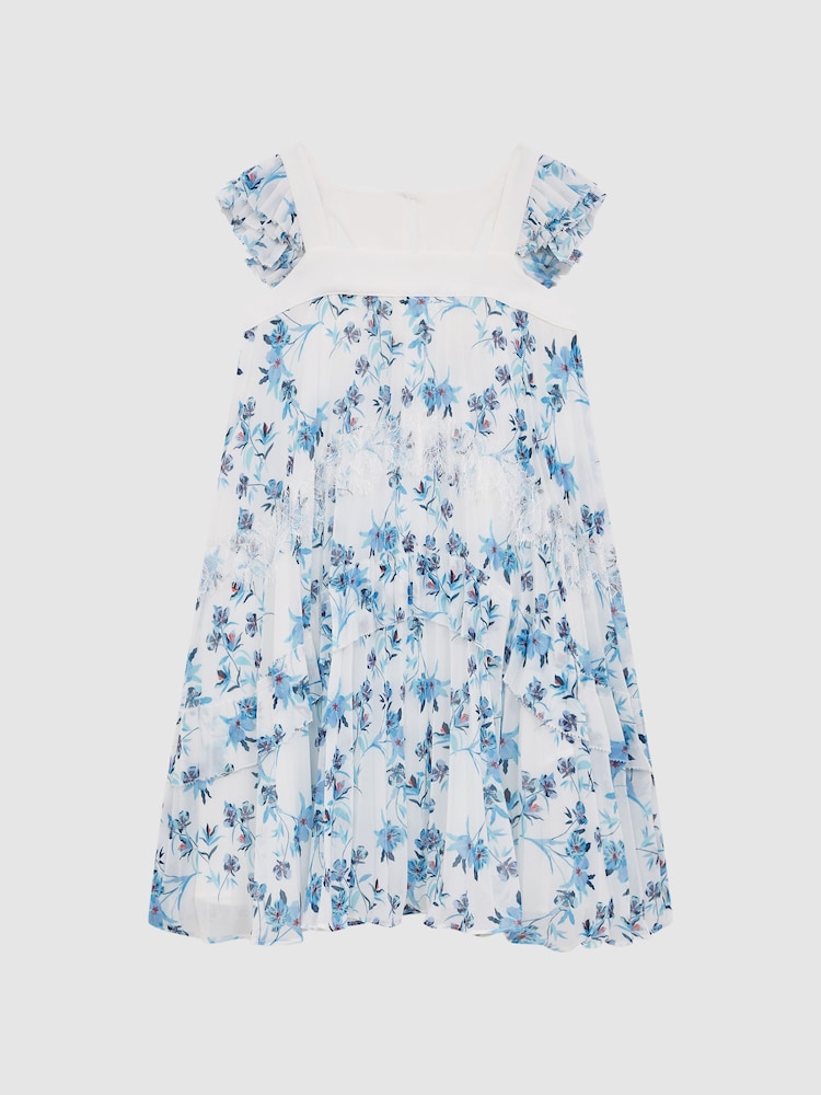 Reiss Blue Print Aster Floral Printed Pleated Dress - Image 2 of 6