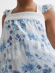 Reiss Blue Print Aster Floral Printed Pleated Dress - Image 4 of 6
