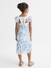 Reiss Blue Print Aster Floral Printed Pleated Dress - Image 5 of 6