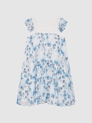 Reiss Blue Print Aster Floral Printed Pleated Dress - Image 2 of 6