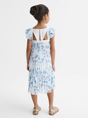 Reiss Blue Print Aster Floral Printed Pleated Dress - Image 5 of 6