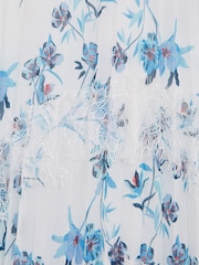Reiss Blue Print Aster Floral Printed Pleated Dress - Image 6 of 6