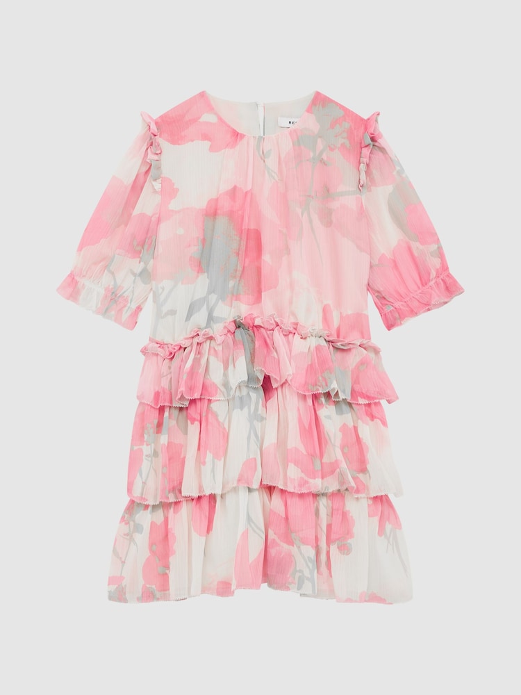 Reiss Pink Print Henrietta 9-12 yrs Printed Tiered Dress - Image 2 of 6