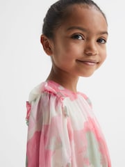 Reiss Pink Print Henrietta 9-12 yrs Printed Tiered Dress - Image 4 of 6