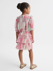 Reiss Pink Print Henrietta 9-12 yrs Printed Tiered Dress - Image 5 of 6