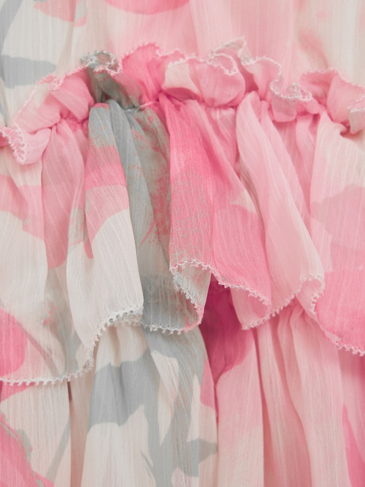 Reiss Pink Print Henrietta 9-12 yrs Printed Tiered Dress - Image 6 of 6