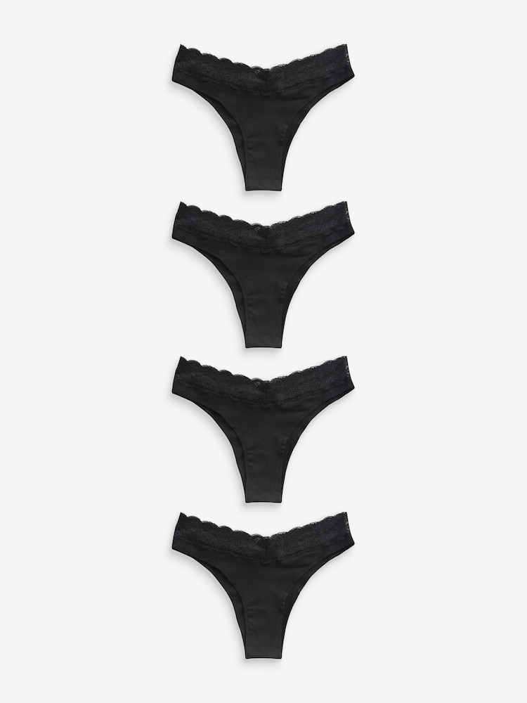 Black Extra High Leg Lace Knickers 4 Pack - Image 1 of 5