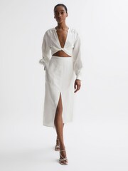 Reiss White Axelle Linen High Rise Skirt - Image 1 of 6