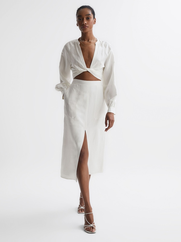 Reiss White Axelle Linen High Rise Skirt - Image 1 of 6
