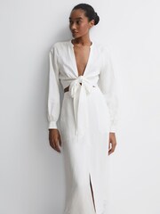 Reiss White Axelle Linen High Rise Skirt - Image 3 of 6