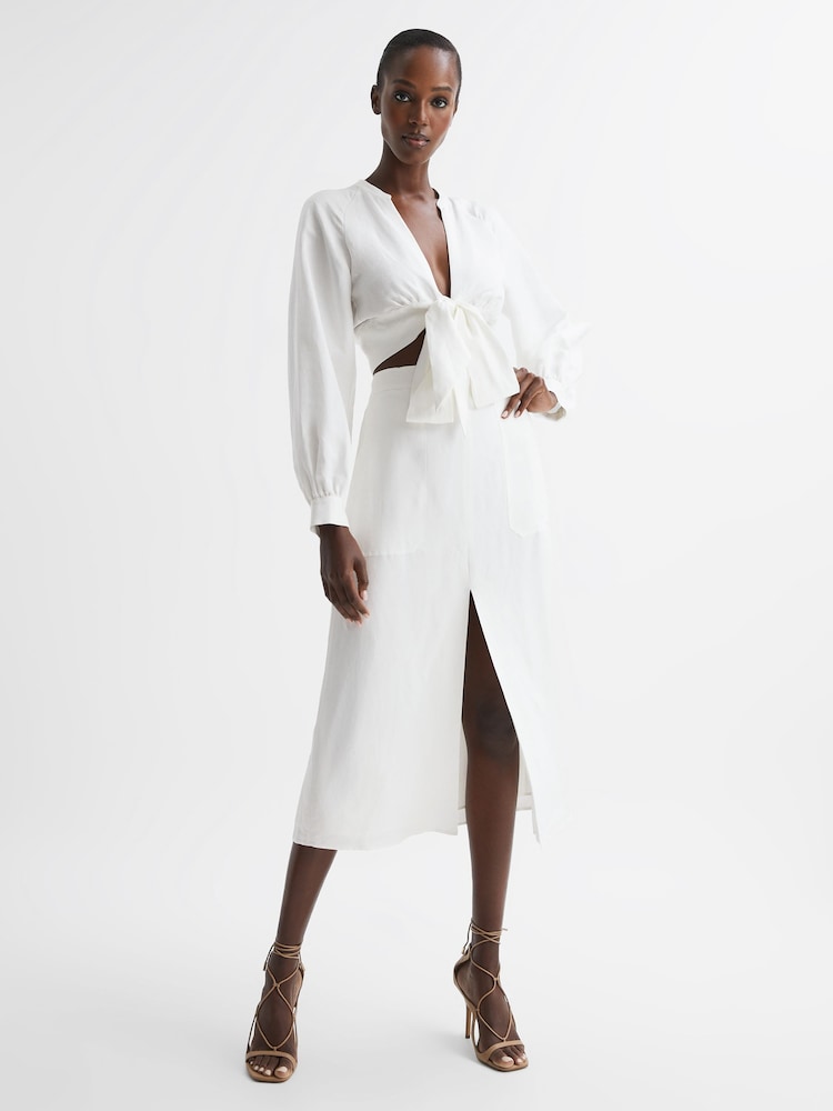 Reiss White Axelle Linen High Rise Skirt - Image 6 of 6