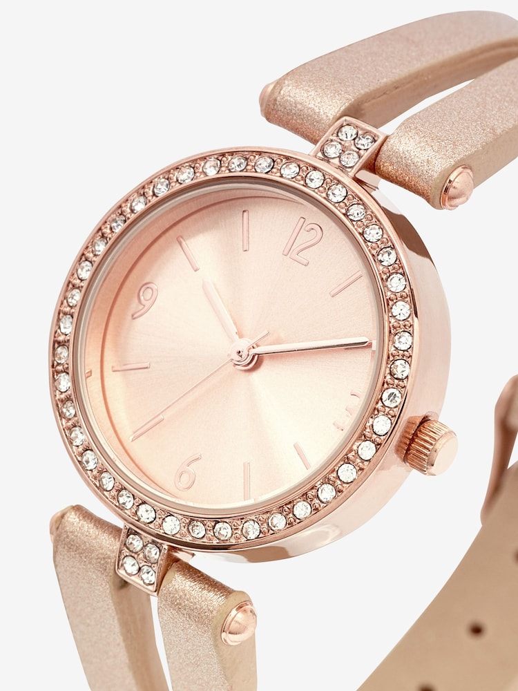 Champagne Gold Tone Split Strap Sparkle Dial Watch - Image 4 of 4