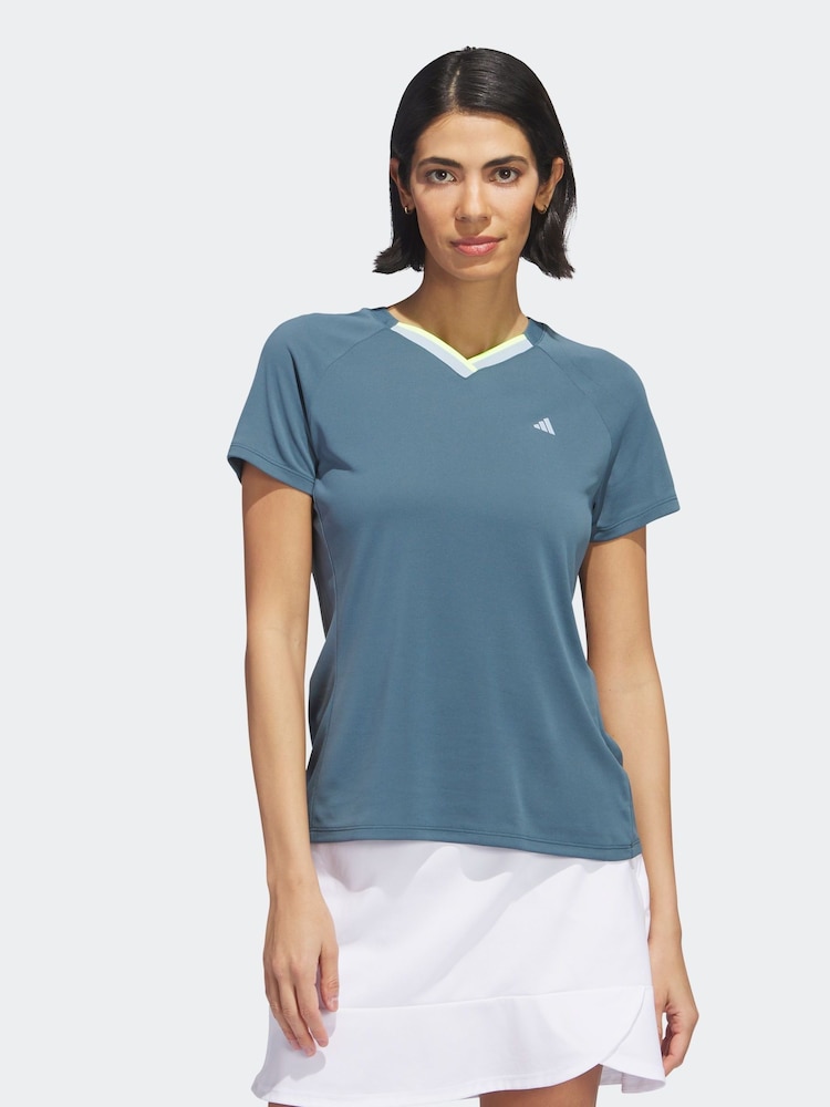 adidas Teal Blue Ultimate365 Tour Heat.rdy V-neck Top - Image 1 of 8