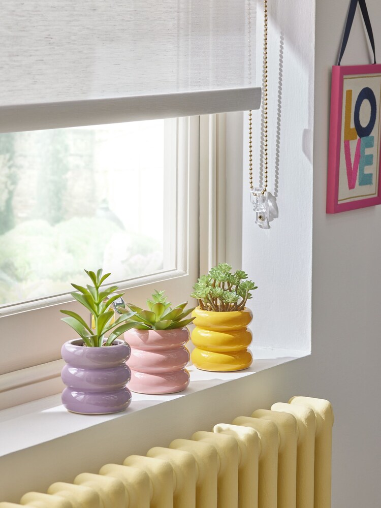 Set of 3 Green Artificial Succulents In Bright Pots - Image 1 of 5 Set of 3 Green Artificial Succulents In Bright Pots - Image 1 of 5