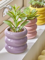 Set of 3 Green Artificial Succulents In Bright Pots - Image 2 of 5