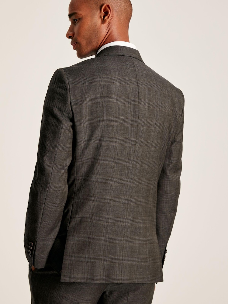 Joules Brown Slim Fit Trimmed Check Suit Jacket - Image 2 of 9