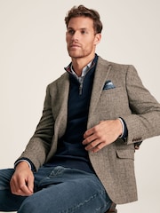 Joules Taupe Brown Wool Herringbone Blazer - Image 1 of 8