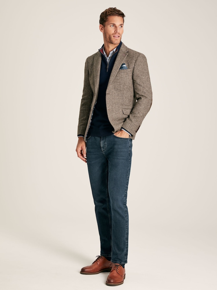 Joules Taupe Brown Wool Herringbone Blazer - Image 2 of 8