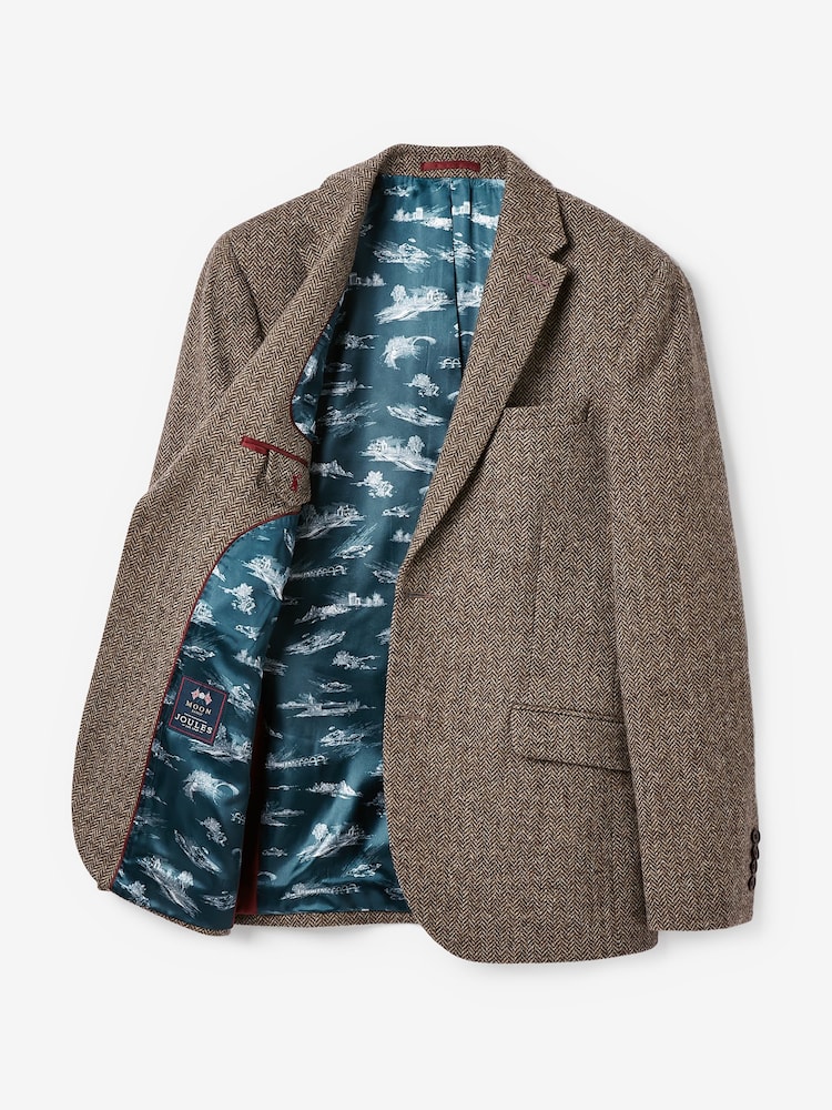 Joules Taupe Brown Wool Herringbone Blazer - Image 8 of 8