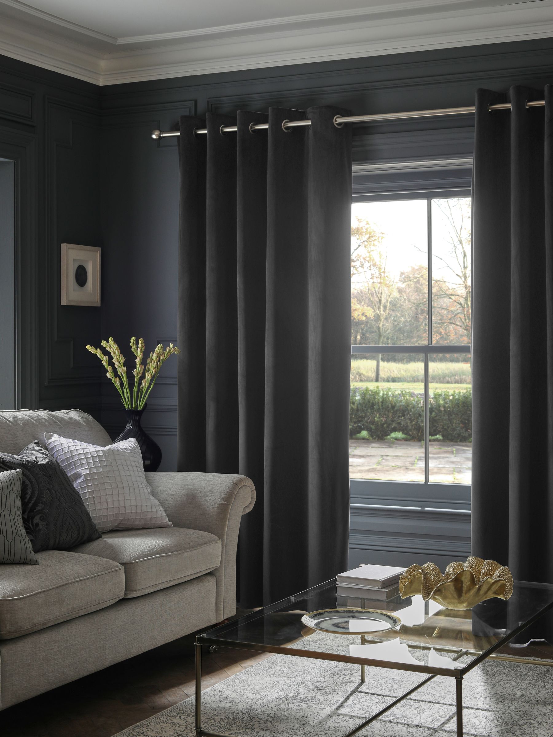 Buy Grey Dark Charcoal Matte Velvet Blackout/Thermal Eyelet Curtains ...
