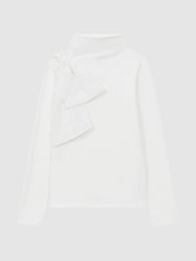 Reiss Ivory Bessie Senior Cotton Bow Funnel Neck T-Shirt - Image 2 of 6