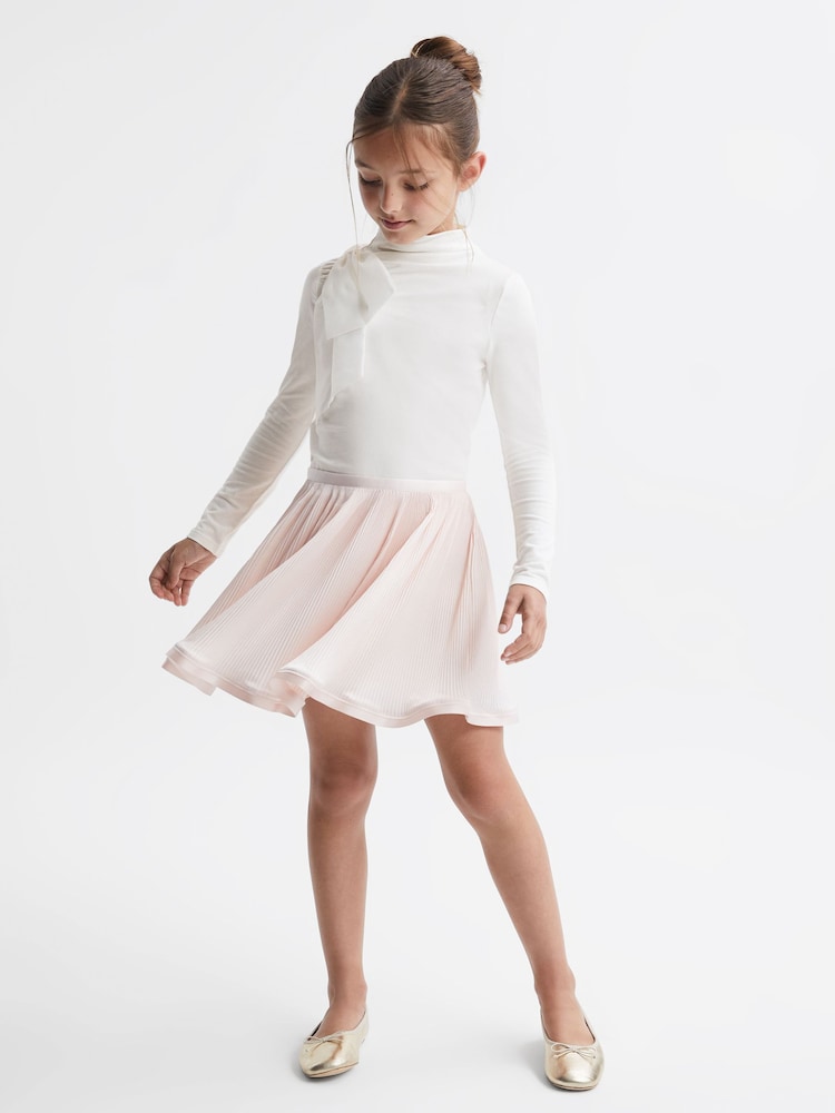 Reiss Ivory Bessie Senior Cotton Bow Funnel Neck T-Shirt - Image 2 of 5