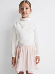 Reiss Ivory Bessie Senior Cotton Bow Funnel Neck T-Shirt - Image 3 of 5