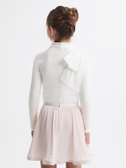 Reiss Ivory Bessie Senior Cotton Bow Funnel Neck T-Shirt - Image 4 of 5