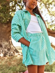 Green Stripe Shirt And Shorts With Linen Co-ord Set (3-16yrs) - Image 4 of 7
