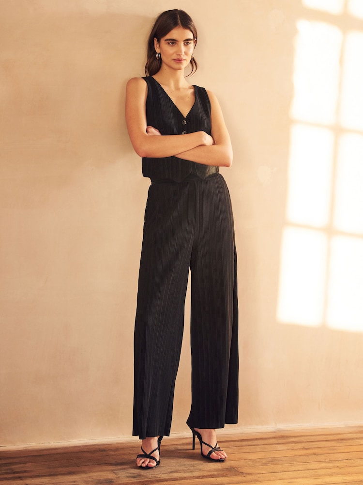 Black Tailored Plissé Wide Leg Trousers - Image 1 of 7