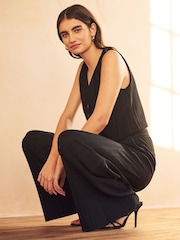 Black Tailored Plissé Wide Leg Trousers - Image 2 of 7
