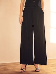Black Tailored Plissé Wide Leg Trousers - Image 3 of 7