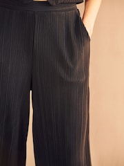 Black Tailored Plissé Wide Leg Trousers - Image 5 of 7