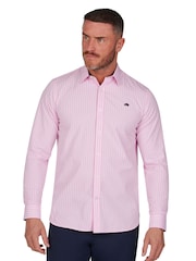 Raging Bull Pink Classic Long Sleeve Stripe 100% Cotton Shirt - Image 1 of 8