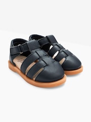 JoJo Maman Bébé Navy Blue Closed-Toe Leather Sandals - Image 1 of 2