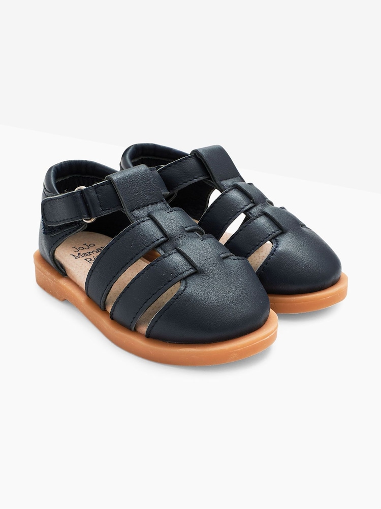 JoJo Maman Bébé Navy Blue Closed-Toe Leather Sandals - Image 1 of 2