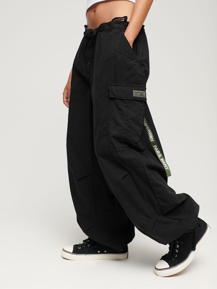 Superdry Black Baggy Parachute Trousers - Image 1 of 10