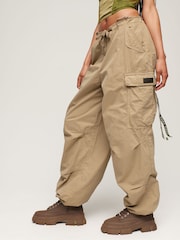 Superdry Brown Baggy Parachute Trousers - Image 1 of 3