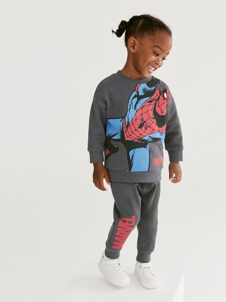 Charcoal Grey Marvel Spider-Man Jersey Sweatshirt And Joggers Set (3mths-8yrs) - Image 1 of 7