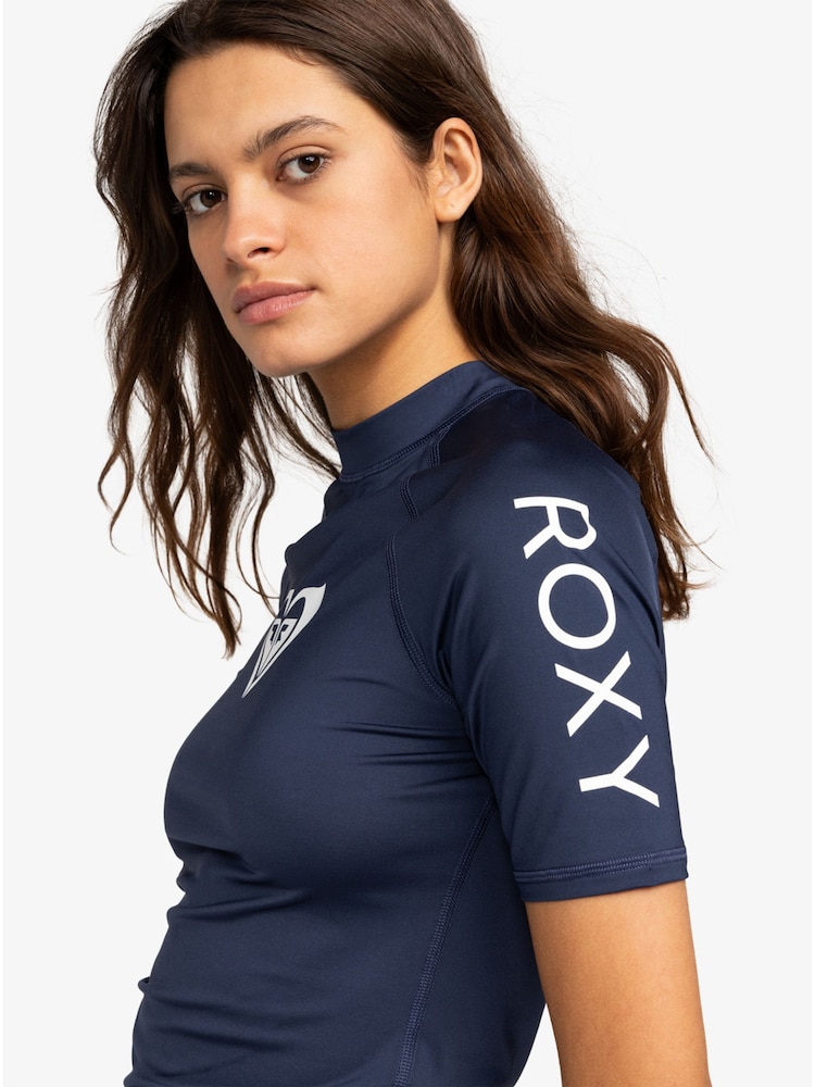 Marineblauw - Roxy Wholehearted Short Sleeve Logo Rash Vest - Image 5 of 7