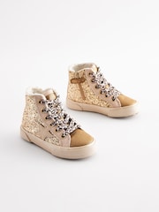 Gold Glitter Glitter Fleece Lined Lace-Up High Top Trainers - Image 2 of 7