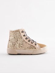 Gold Glitter Glitter Fleece Lined Lace-Up High Top Trainers - Image 3 of 7