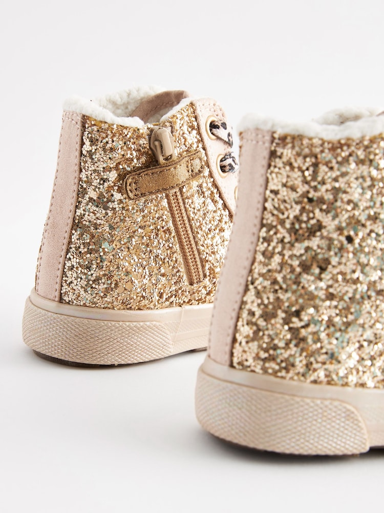 Gold Glitter Glitter Fleece Lined Lace-Up High Top Trainers - Image 7 of 7
