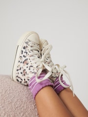 White/Tan Brown Animal Print Standard Fit (F) High Top Trainers - Image 1 of 7