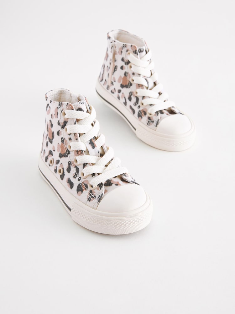 White/Tan Brown Animal Print Standard Fit (F) High Top Trainers - Image 2 of 7