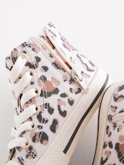 White/Tan Brown Animal Print Standard Fit (F) High Top Trainers - Image 6 of 7