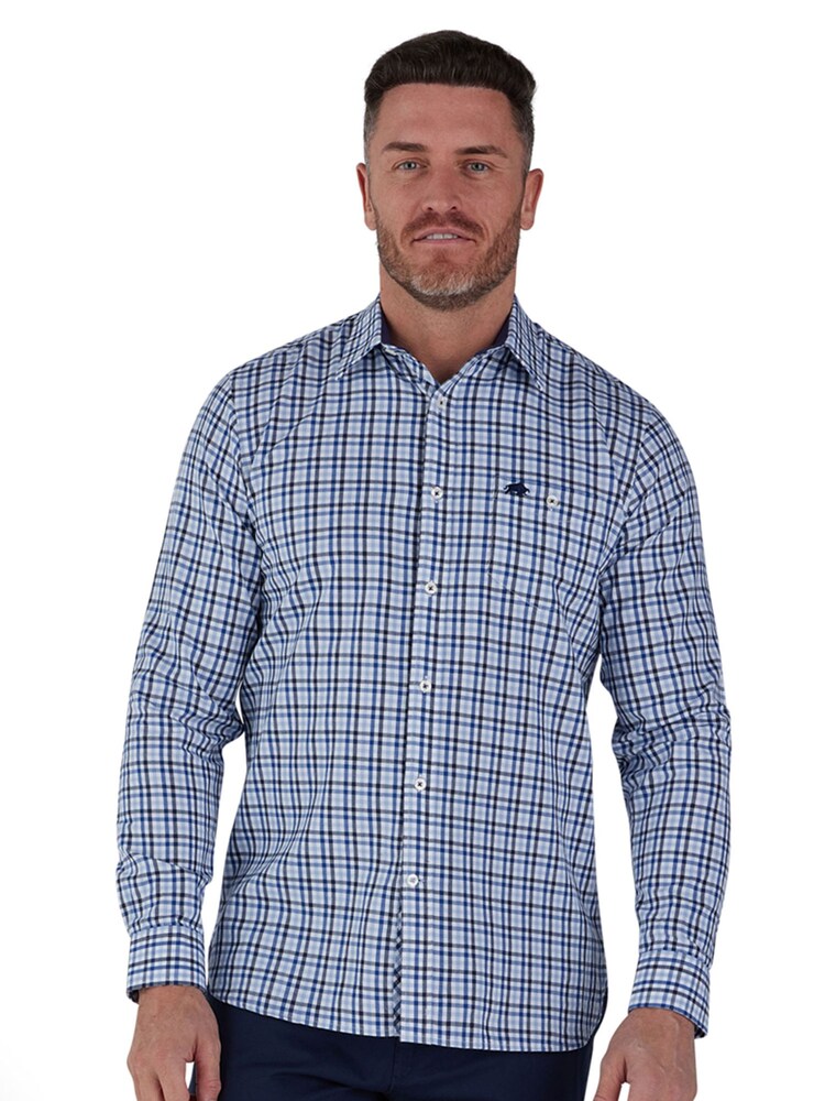 Raging Bull Blue Long Sleeve Brushed Cotton Gingham Shirt - Image 1 of 8