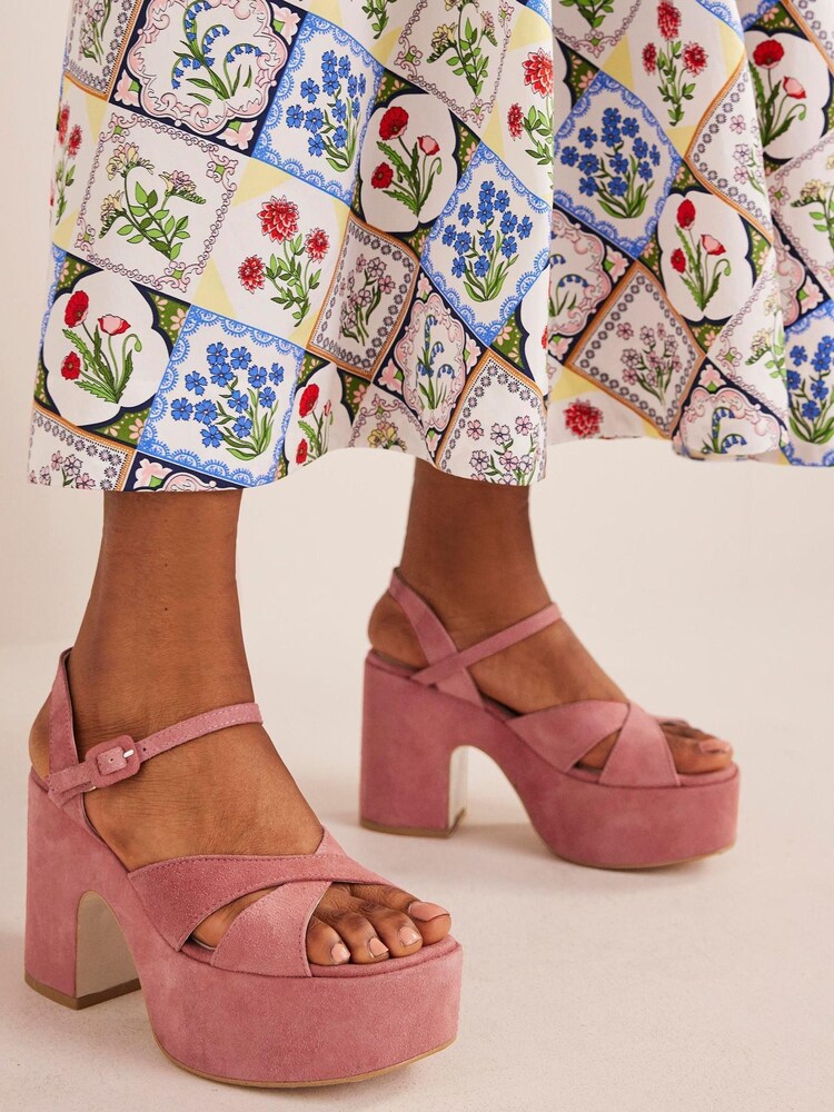 Boden Pink Cross Strap Platform Wedges - Image 4 of 4